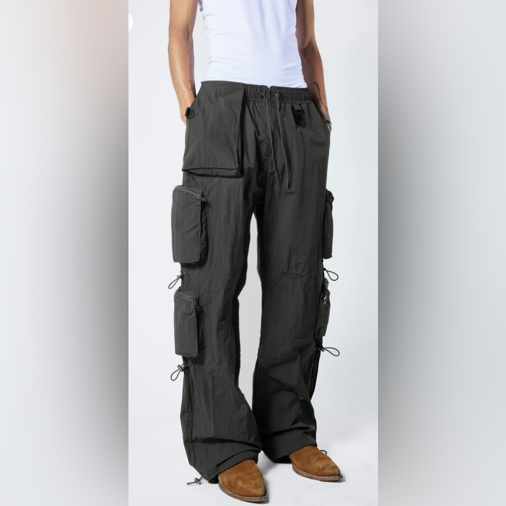 Kody Phillips Nylon Parachute Pants- CHARCOAL Sz Medium Heavy-Weight Nylon